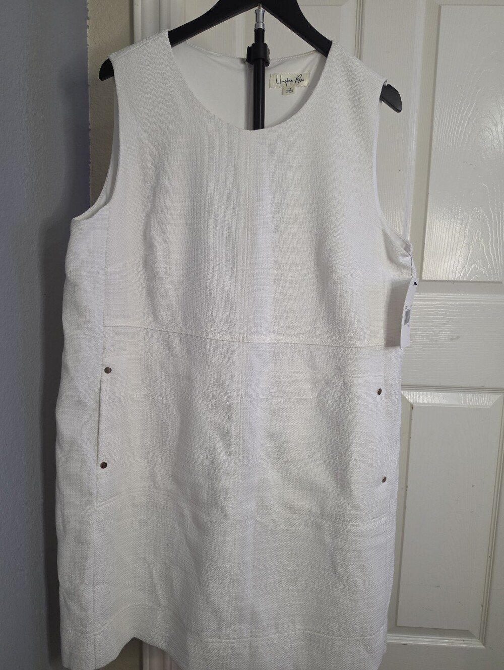 Harper Rose White Tweed Sleeveless Shift Dress with Pockets - Size 16 - NWT